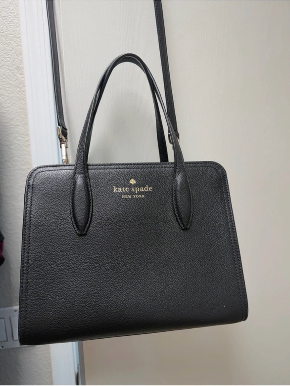 kate spade Black Leather Structured Top-Handle Satchel with Shoulder Strap